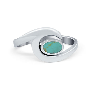 Wave Ocean Ring Oval Round Simulated Turquoise CZ 925 Sterling Silver